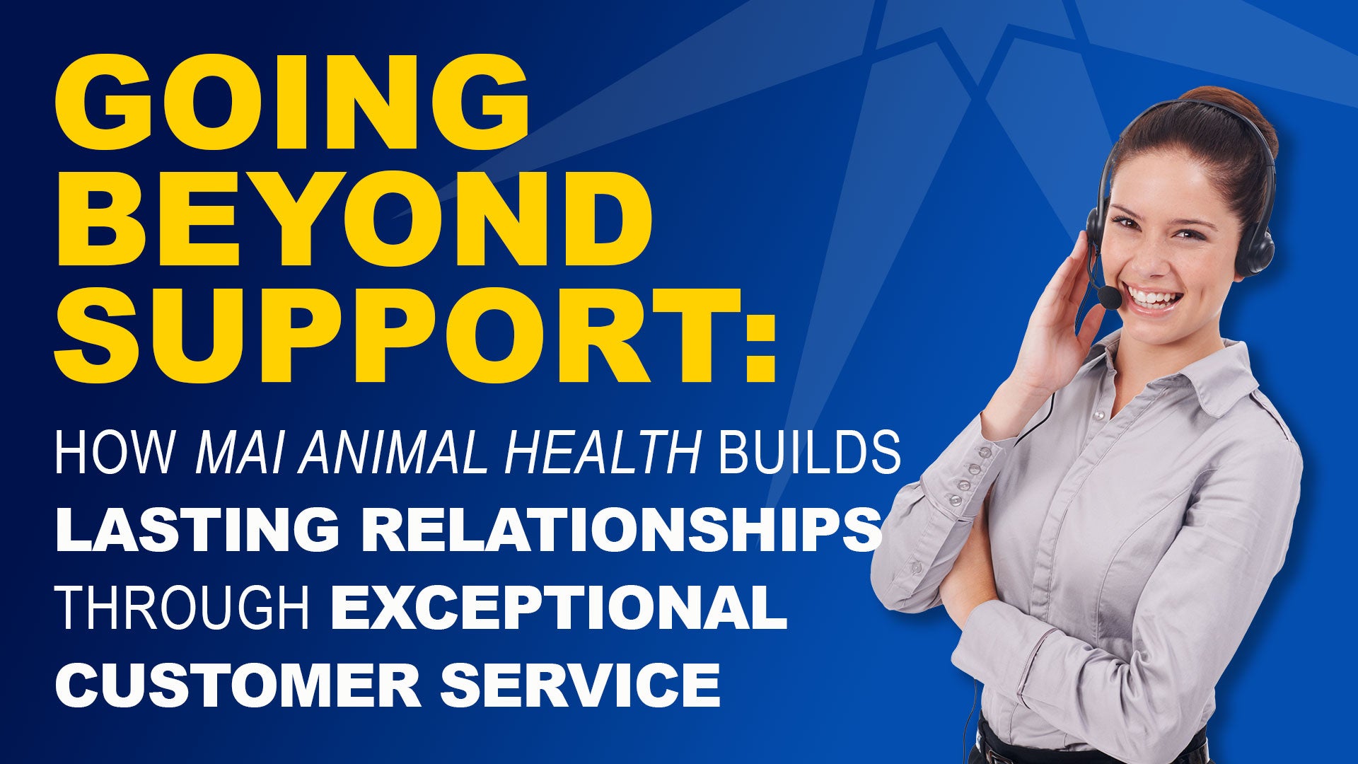 A customer service representative on a blue background, banner with place for text.